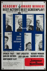 1i340 JUDGMENT AT NUREMBERG 1sheet '61 Spencer Tracy, Judy Garland, Burt Lancaster, Marlene Dietrich