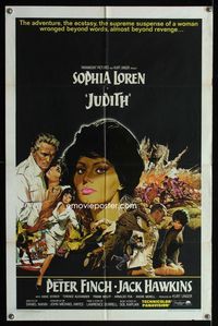 1i341 JUDITH one-sheet movie poster '66 artwork of sexiest Sophia Loren & Peter Finch!