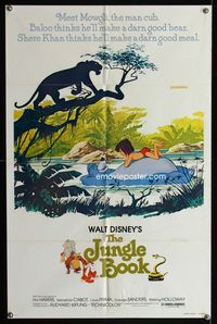 1i345 JUNGLE BOOK one-sheet movie poster R78 Walt Disney cartoon classic, Mowgli floating on Balloo!