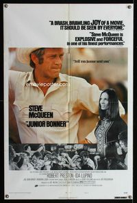 1i346 JUNIOR BONNER rare style B one-sheet poster '72 cowboy Steve McQueen & sexy Barbara Leigh!