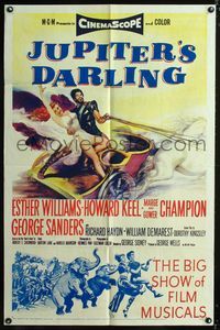 1i347 JUPITER'S DARLING one-sheet '55 great art of sexy Esther Williams & Howard Keel on chariot!