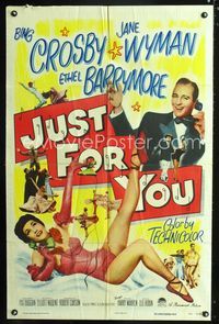1i350 JUST FOR YOU one-sheet movie poster '52 Bing Crosby & sexy Jane Wyman on telephone!