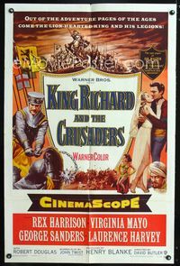 1i355 KING RICHARD & THE CRUSADERS one-sheet poster '54 Rex Harrison, Virginia Mayo, George Sanders