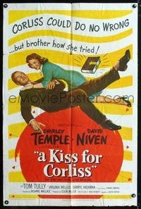 1i356 KISS FOR CORLISS one-sheet poster '49 great romantic art of of Shirley Temple & David Niven!