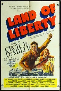 1i361 LAND OF LIBERTY one-sheet '39 Cecil B. Demille super patriotic documentary with 139 stars!