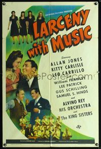 1i362 LARCENY WITH MUSIC one-sheet movie poster '43 Allan Jones & Kitty Carlisle musical!