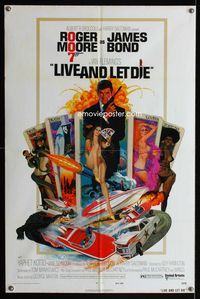 1i372 LIVE & LET DIE west hemi one-sheet '73 art of Roger Moore as James Bond by Robert McGinnis!