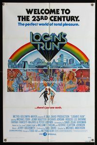 1i376 LOGAN'S RUN one-sheet movie poster '76 art of Michael York & Jenny Agutter running by C. Moll!