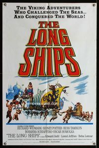 1i379 LONG SHIPS one-sheet movie poster '64 Richard Widmark, Sidney Poitier, Mighty Vikings!