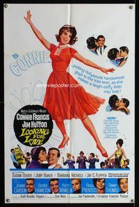 1i381 LOOKING FOR LOVE one-sheet poster '64 great full-length art of sexy singer Connie Francis!