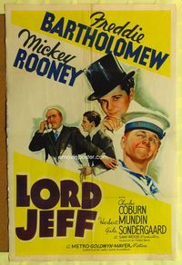1i383 LORD JEFF style C 1sh '38 cool art of Freddie Bartholomew in top hat & sailor Mickey Rooney!