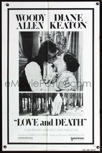 1i387 LOVE & DEATH style B one-sheet poster 75 Woody Allen & Diane Keaton romantic kiss close up!