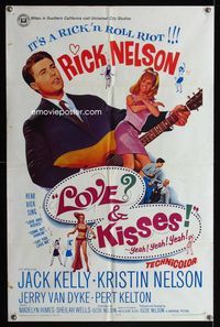 1i389 LOVE & KISSES one-sheet '65 Ricky Nelson playing guitar, not rock & roll but Rick & roll!