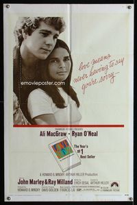 1i396 LOVE STORY one-sheet movie poster '70 great romantic close up of Ali MacGraw & Ryan O'Neal!