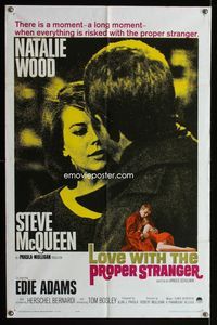 1i397 LOVE WITH THE PROPER STRANGER one-sheet '64 romantic close up of Natalie Wood & Steve McQueen!