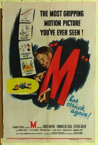 1i402 M one-sheet movie poster '51 David Wayne, Raymond Burr, most gripping film noir!