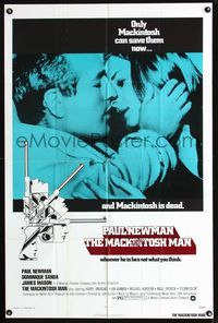 1i405 MACKINTOSH MAN one-sheet poster '73 Paul Newman & Dominique Sanda kiss close up, John Huston