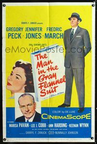 1i411 MAN IN THE GRAY FLANNEL SUIT style B one-sheet '56 Gregory Peck, Jennifer Jones, Fredric March