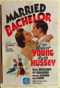 1i420 MARRIED BACHELOR one-sheet movie poster '41 great romantic art of Robert Young & Ruth Hussey!