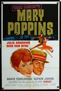 1i421 MARY POPPINS one-sheet poster R73 Julie Andrews, Dick Van Dyke, Walt Disney musical classic!