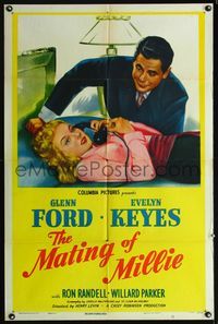 1i425 MATING OF MILLIE one-sheet '47 great romantic art of Glenn Ford & Evelyn Keyes on phone!