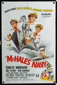 1i429 McHALE'S NAVY one-sheet movie poster '64 great artwork of Ernest Borgnine & Tim Conway!