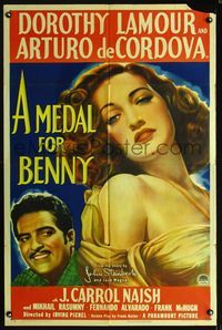 1i434 MEDAL FOR BENNY one-sheet movie poster '45 ultra sexy Dorothy Lamour close up artwork!