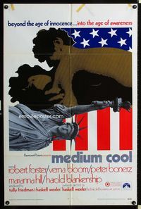 1i435 MEDIUM COOL one-sheet movie poster '69 Haskell Wexler's X-rated 1960s counter-culture classic!