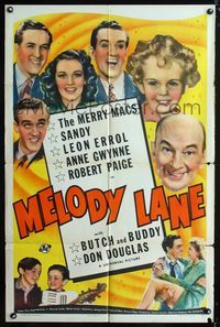 1i440 MELODY LANE one-sheet '41 The Merry Macs, Baby Sandy, Leon Erroll, Anne Gwynne, Robert Paige