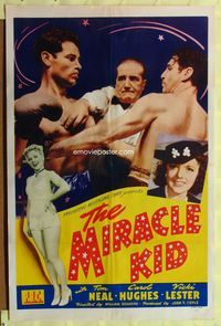 1i444 MIRACLE KID one-sheet '41 great close up image of boxer Tom Neal in ring & sexy Carol Hughes!