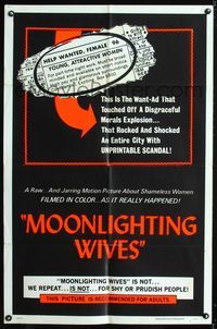 1i446 MOONLIGHTING WIVES one-sheet '66 Joseph Sarno want-ad sex, not for shy or prudish people!