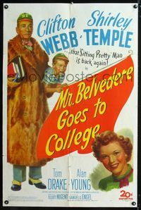 1i449 MR. BELVEDERE GOES TO COLLEGE one-sheet '49 great artwork of Clifton Webb & Shirley Temple!