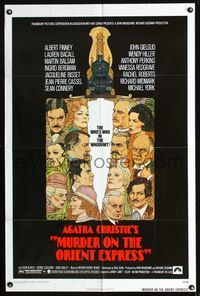 1i455 MURDER ON THE ORIENT EXPRESS one-sheet '74 Agatha Christie, great Richard Amsel artwork!