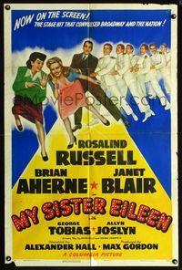 1i459 MY SISTER EILEEN style B 1sheet '42 Rosalind Russell in the stage hit that convulsed Broadway!