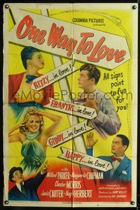 1i485 ONE WAY TO LOVE one-sheet movie poster '45 they're ritzy, frantic, giddy, happy in love!