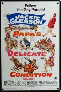 1i498 PAPA'S DELICATE CONDITION one-sheet movie poster '63 Jackie Gleason, follow the gay parade!