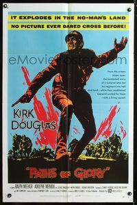 1i504 PATHS OF GLORY one-sheet poster '58 Stanley Kubrick, great artwork of Kirk Douglas in WWI!