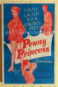 1i508 PENNY PRINCESS one-sheet movie poster '53 artwork of Dirk Bogarde & sexy Yolande Donlan!