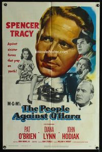 1i509 PEOPLE AGAINST O'HARA one-sheet '51 Spencer Tracy against sinister forces that prey on youth!