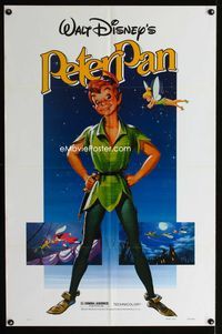1i514 PETER PAN one-sheet movie poster R82 Walt Disney animated cartoon fantasy classic!