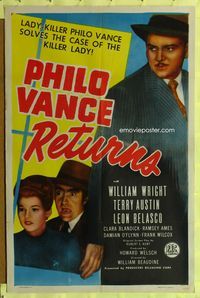 1i516 PHILO VANCE RETURNS one-sheet poster '47 lady-killer detective William Wright solves the case!