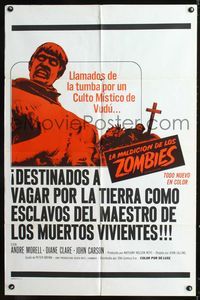 1i521 PLAGUE OF THE ZOMBIES Spanish/U.S. one-sheet movie poster '66 Hammer horror, great monster image!