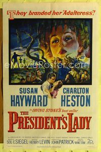1i529 PRESIDENT'S LADY one-sheet poster '53 adulteress Susan Hayward, Charlton Heston, cool artwork!
