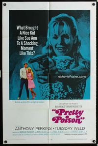 1i531 PRETTY POISON style B one-sheet '68 cool image of Anthony Perkins & psycho Tuesday Weld!