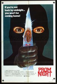 1i540 PROM NIGHT one-sheet movie poster '80 Jamie Lee Curtis won't be coming home, wild horror art!