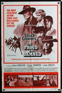 1i542 PROUD & THE DAMNED 28x42 one-sheet movie poster '72 Chuck Connors, most explosive action!