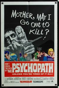 1i543 PSYCHOPATH one-sheet movie poster '66 Robert Bloch, wild image, Mother, may I go out to kill?
