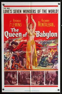 1i546 QUEEN OF BABYLON one-sheet poster '56 Rhonda Fleming was love's seven wonders of the world!