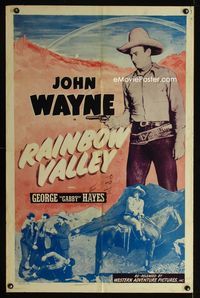 1i554 RAINBOW VALLEY one-sheet poster R40s great image of young cowboy John Wayne pointing gun!