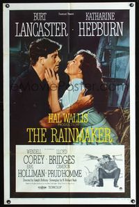 1i555 RAINMAKER one-sheet poster '56 great Burt Lancaster & Katharine Hepburn romantic close up!